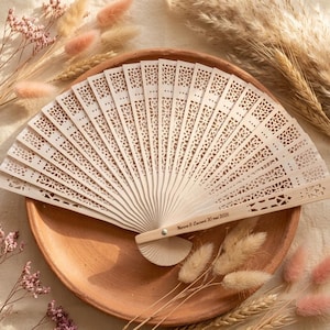 Personalized Wooden Wedding Fan - Laser Engraving - Guest Gift - Engraved Wooden Wedding Fan - Useful Place Card Favor image 4