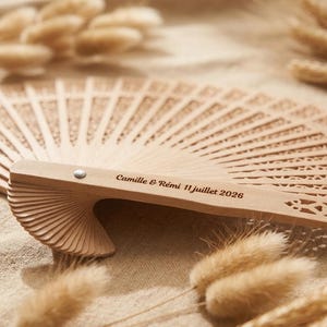 Personalized Wooden Wedding Fan - Laser Engraving - Guest Gift - Engraved Wooden Wedding Fan - Useful Place Card Favor image 1