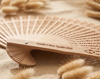 Personalized Wooden Wedding Fan - Laser Engraving - Guest Gift - Engraved Wooden Wedding Fan - Useful Place Card Favor