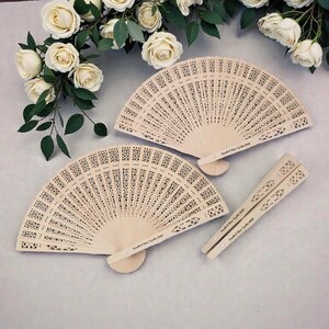 Personalized Wooden Wedding Fan - Laser Engraving - Guest Gift - Engraved Wooden Wedding Fan - Useful Place Card Favor image 6