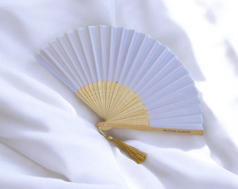 Silk and Wood Wedding Fan with Tassel - Wedding Silk Fan - Éventail Soie Mariage - Elegant Personalized Wedding Favor - Luxury