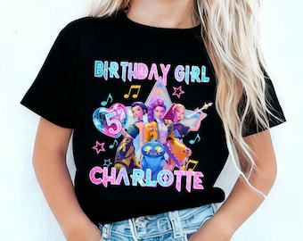 Personalized Huntrix Birthday Girl Shirt, Custom Kpop Demon Hunter Birthday Tee,Birthday Gift for Kid,Huntrix Party Theme Tee