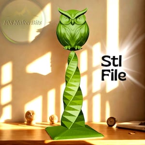 Lucky Owl Guardian STL, 3D printable statue for FDM or resin printers, decorative owl 3D model, digital STL file for 3D printing design
