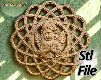 Praying angel 3D wall art STL file for Cnc carving or 3D printing, decorative relief for wood resin or PLA