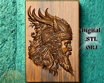 Viking Warrior 3D Relief STL File for CNC Carving Design, Digital Wood Art Panel Obj, 3D Bas Relief stl & obj file