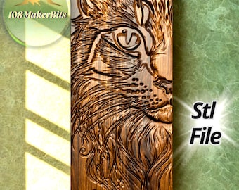Cat relief STL file for CNC carving and 3D printing, artistic cat panel design, feline wall art for Cnc router & 3D printer wood panel file