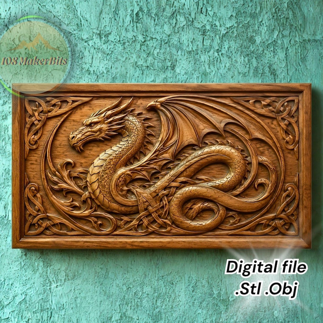 Majestic Celtic Dragon STL File for CNC Router, 3D Relief Wood Carving ...