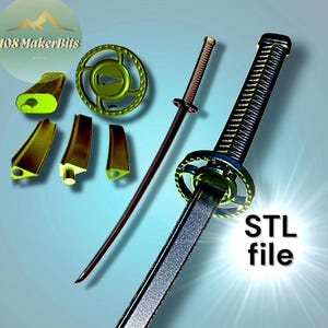 Katana sword 3D model STL Obj, samurai blade for PLA 3D printing, cosplay props, display or scale modeling, digital STL katana design file