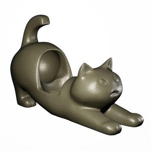 ALT TEXT (image):
3D STL file of a stretching cat phone holder – perfect for desk use, 3D printing with PLA or resin.