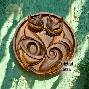 Cat Relief CNC STL File Decorative Wall Art STL Digital Wood Carving 3D STL Sculpture Bas Relief Panel Router CNC Design Model