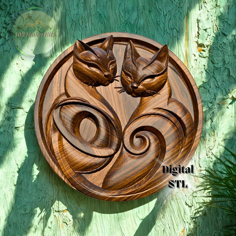 Cat Relief CNC STL File Decorative Wall Art STL Digital Wood Carving 3D STL Sculpture Bas Relief Panel Router CNC Design Model