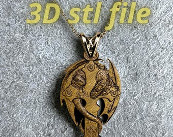 Epic dragon cross pendant 3D STL file for 3D printing or CNC carving, printable pendant design, Cnc router STL file, unique 3D gift idea