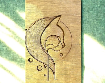 Moon cat silhouette 3D relief STL file for CNC or 3D printing, geometric style wall panel design, decorative 3D wall art STL ready to print