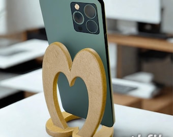 Suporte minimalista para celular em formato de coração, arquivo STL 3D: acessório de mesa moderno (download digital)