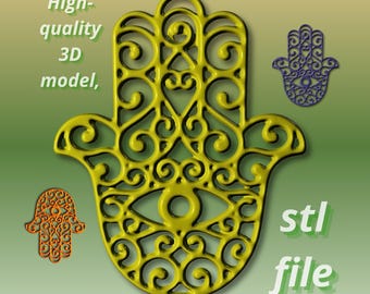 Intricate Hamsa hand STL file, decorative 3D model for 3D printing and CNC carving, printable Stl design, CNC router Fatima hand relief