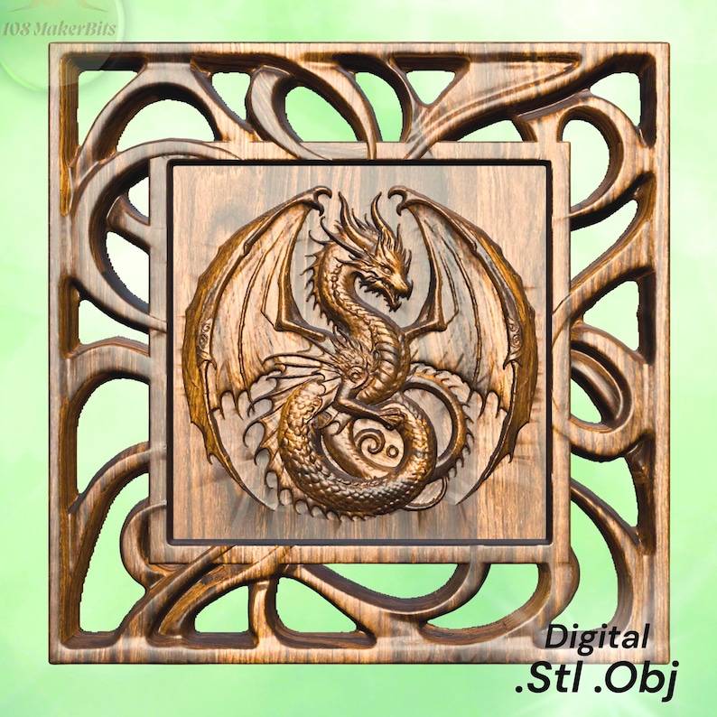 Majestic Dragon Bas Relief STL & OBJ File for CNC Router Cutting and 3D ...