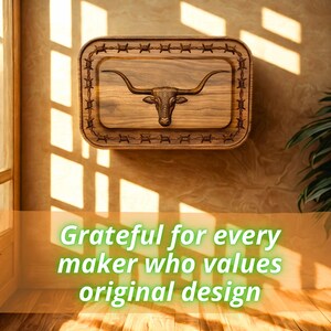 Longhorn skull bas relief CNC panel with barbed wire frame carved in wood, digital STL and OBJ file preview