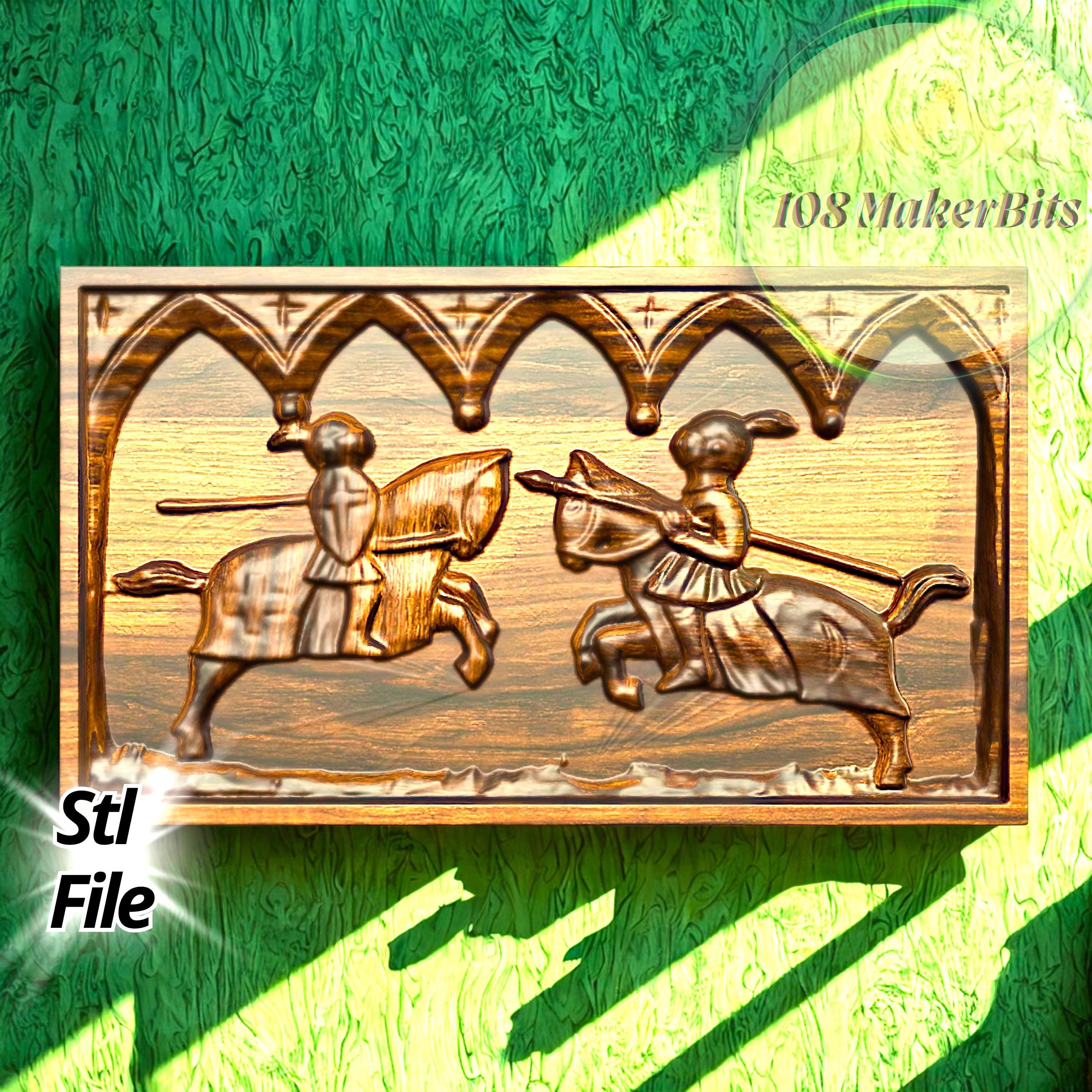 STL Medieval Knights Jousting Bas-Relief for CNC & 3D Printing | 3 axis relief cnc carving 3D stl printable  medieval model stl knights