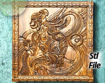 Hanuman relief STL file, 3D wall art for CNC carving or 3D printing, Hindu god panel design, spiritual 3D wall decor digital STL download