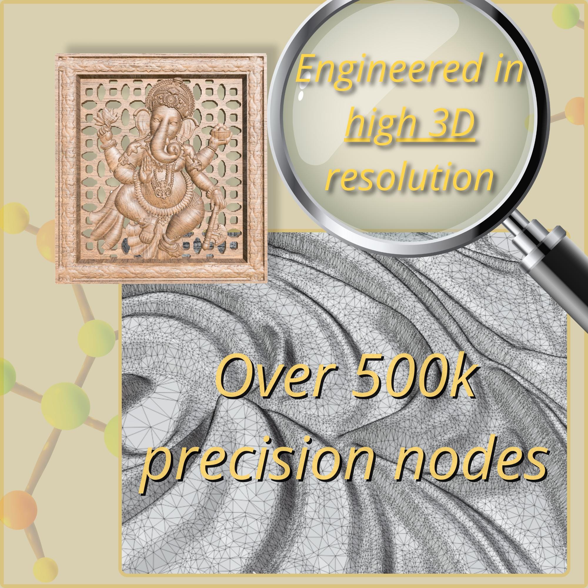 Lord Ganesha 3D Relief Panel With Pierced Frame Stl Obj for CNC and 3D ...