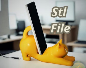 Stretching Cat Phone Holder STL – Funny 3D Printable File for Desk Organization, Cute Cat Stand for Smartphones,  stl for gift 3D printable
