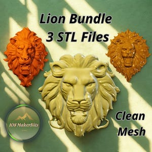 Löwenkopf 3D Bundle STL-Dateien für CNC-Schnitzen und 3D-Druck, Set mit 3 dekorativen Löwenreliefs, druckfertiges digitales 3D-Dateipaket