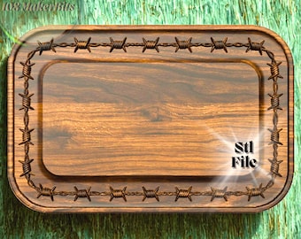 Arquivo STL de arame farpado rústico para bandeja ou placa de parede estilo ocidental, modelo de decoração campestre 3D, design digital de placa de fazenda. Arquivo de roteador CNC