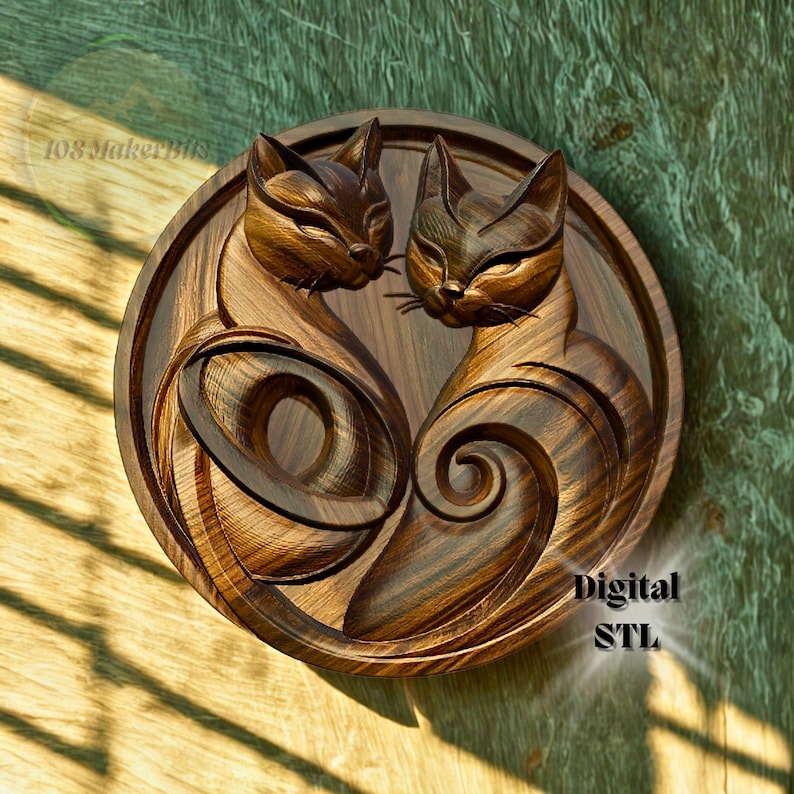 Cat Relief CNC STL File Decorative Wall Art STL Digital Wood Carving 3D STL Sculpture Bas Relief Panel Router CNC Design Model