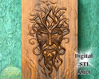 Green Man STL File for CNC Router Wood Carving and 3D Printing, Digital Relief Model for Rustic Wall Art, Mythical Face Design