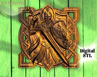 Riddare Basrelief STL: Medeltida krigare CNC-fil (digital nedladdning), premium fantasy CNC-fil