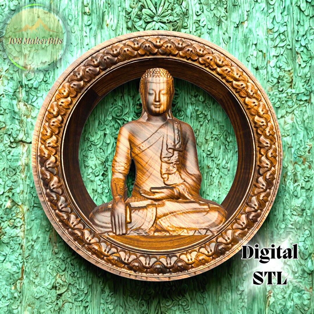 Buddha Bas Relief With Circular Frame STL | 3D Relief Model Wall Art ...