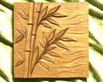 Japandi bamboo 3D relief panel STL file for Cnc and 3D printing, Zen art CNC carving project 3-axis bas relief decorative digital STL design