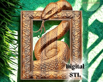 3D Snake Bas Relief STL File: CNC Router Carving for Wood Art
