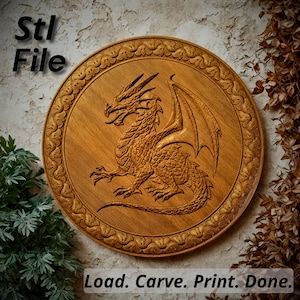 3D Epic Dragon Relief STL File for CNC Carving & 3D Printing – Round Fantasy Emblem Design - cnc router file stl dragon bas-relief - Aspire