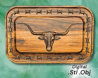 Longhorn Skull CNC Relief STL | Western Barbed Wire Panel | CNC Router & 3D Print File