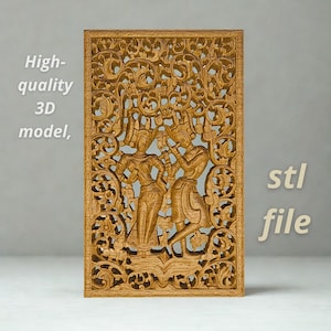 Radha Krishna STL File for CNC Carving or 3D Printing – Ornamental Relief Panel Model - bass-relief stl file 3D krishna cnc router model