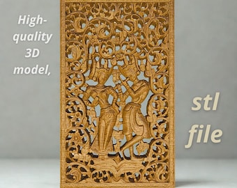 Archivo STL de Radha Krishna para tallado CNC o impresión 3D, modelo de panel de relieve ornamental, archivo digital de diseño de Krishna 3D de enrutador CNC en bajorrelieve