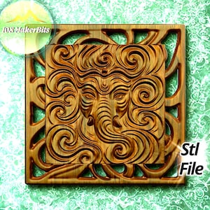 Ganesha 3D panel STL file, 3D relief model for CNC carving and 3D printing, Hindu wall art design, digital download decorative artwork