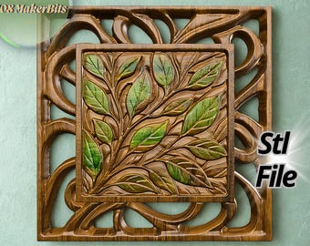 STL-bestand met gebloemd bladreliëfpaneel, decoratief 3D-model voor CNC-snijwerk of 3D-printen, CNC-routerontwerp voor Aspire ArtCam Estlcam enz
