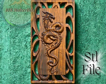 Dragon 3D STL model for CNC router carving, detailed relief wood panel of oriental dragon, digital download for artistic engraving milling