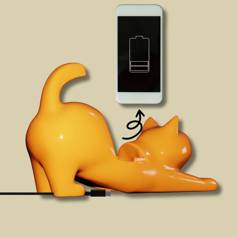 ALT TEXT (image):
3D STL file of a stretching cat phone holder – perfect for desk use, 3D printing with PLA or resin.