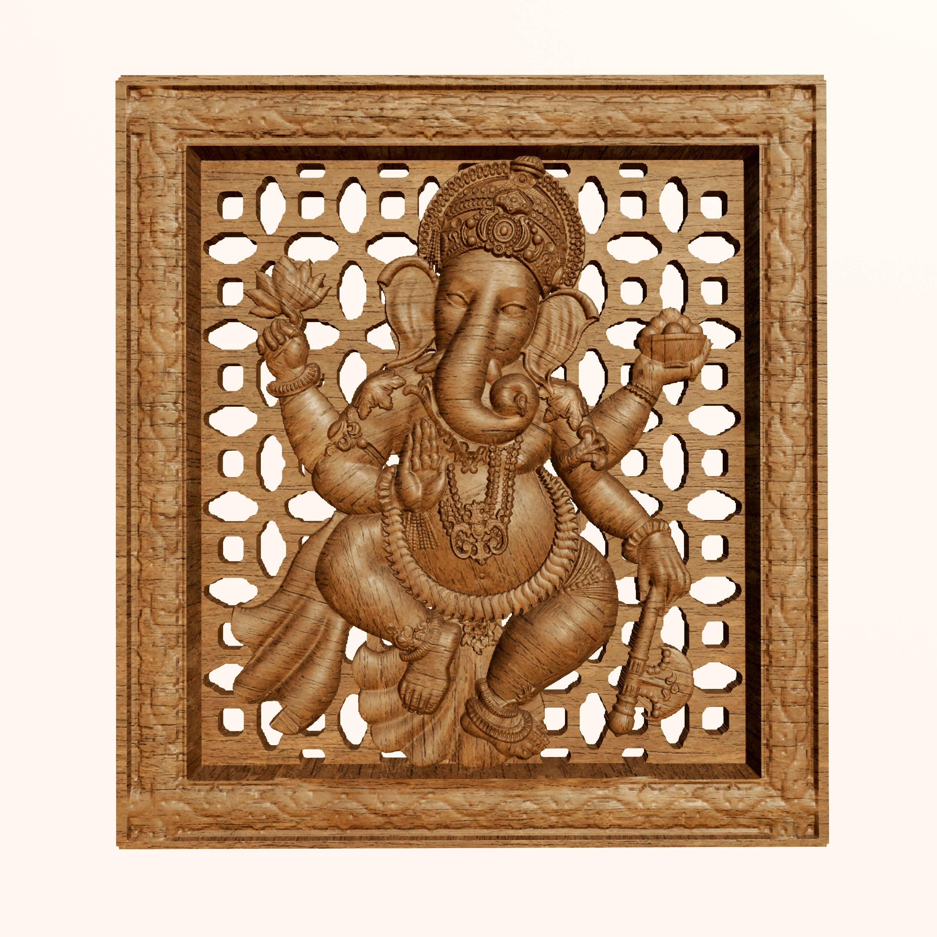 Lord Ganesha 3D Relief Panel With Pierced Frame Stl Obj for CNC and 3D ...