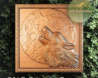 Howling wolf and moon 3D relief STL file for CNC carving and 3D printing, wood router design, Aspire Artcam Estlcam CNC 3D model download