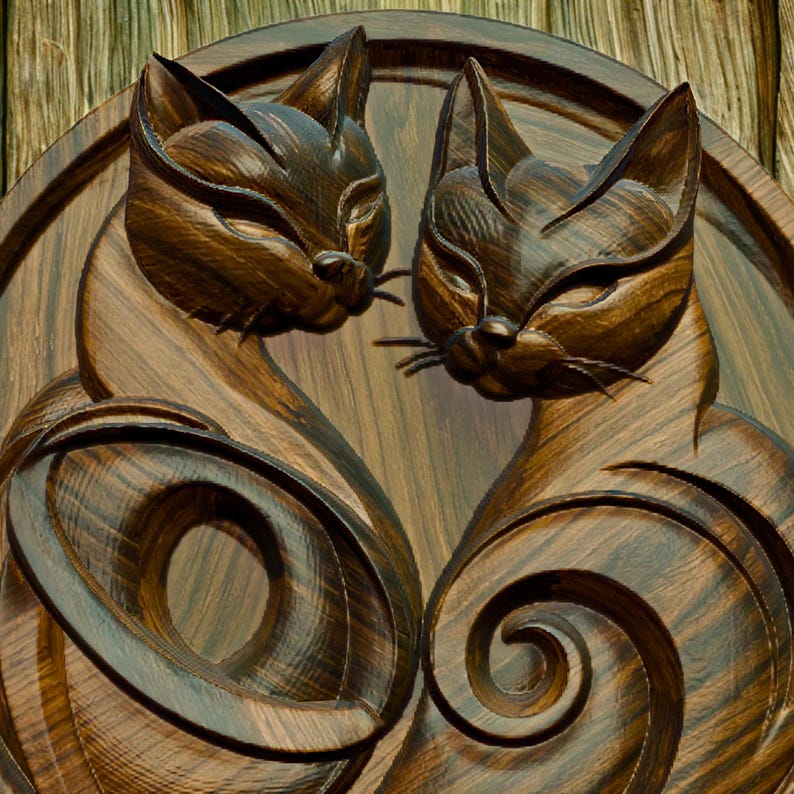 Cat Relief CNC STL File Decorative Wall Art STL Digital Wood Carving 3D STL Sculpture Bas Relief Panel Router CNC Design Model