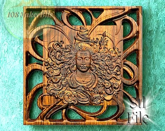 Archivo STL de relieve 3D del Señor Shiva para fresadora CNC, arte mural tallado en madera de la escultura del dios hindú, descarga digital, diseño de panel 3D para decoración de madera