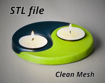 3D Yin Yang Dual Holder STL/OBJ | 2-in-1 Candle or Planter Base for CNC Carving & 3D Printing, Zen Home Decor stl File