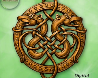 Viking Knotwork Serpent Medallion - Wall Art Digital STL OBJ Files for CNC Carving and 3D Printing. Nordic Celtic Ornament Pendant Design
