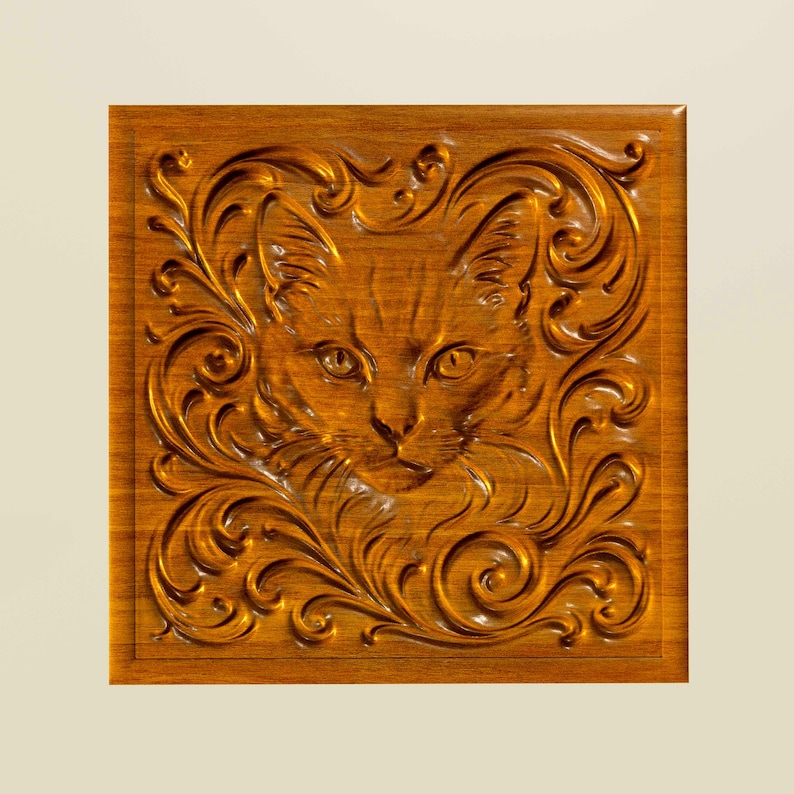 Art Nouveau Cat 3D Relief Stl Obj File for CNC Carving or 3D Printing ...
