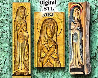 Virgin Mary Relief 3D Model for CNC Router Carving – Madonna Icon Bas Relief Panel Pattern – STL OBJ Files, Wood Carving, Digital Download