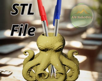 Octopus pen holder STL file, desk organizer or toothbrush stand with tentacles for 3D printing, instant download of sea creature model